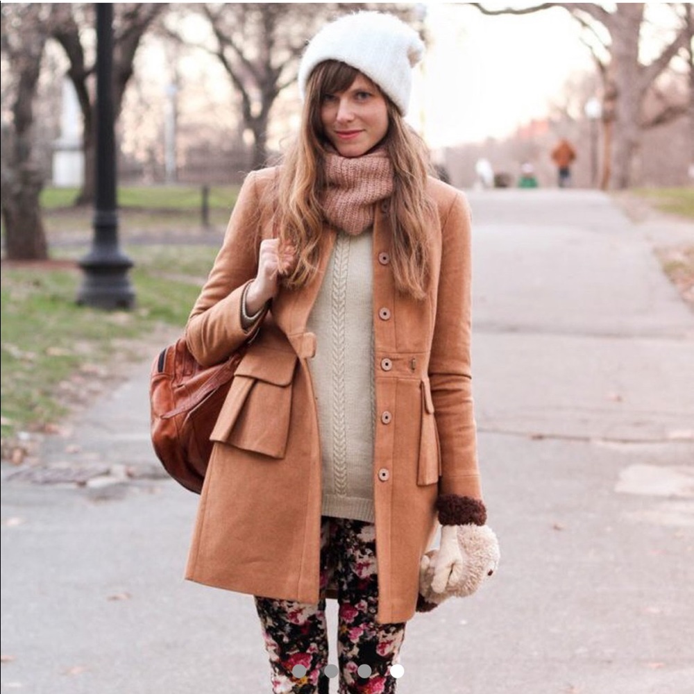 JCrew Camel, wool, size small coat. With back detailing.